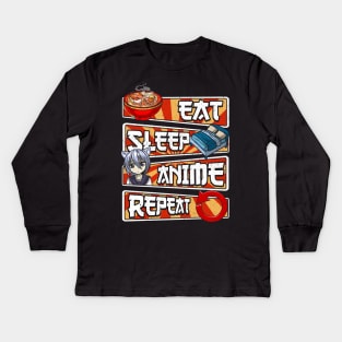 Eat Sleep Anime Repeat Cute Anime Obsessed Kids Long Sleeve T-Shirt